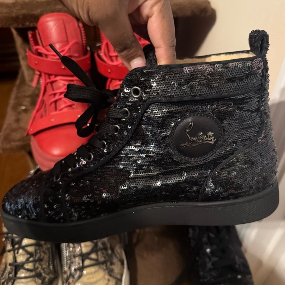 Christian Louboutin Black Sequin High-Top Sneakers